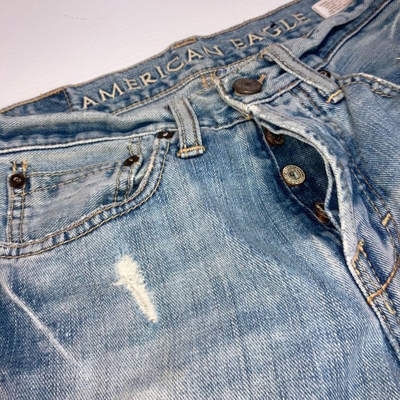 American Eagle Distressed Patched Bootcut Jeans Size29x28 - Picture 8 of 11